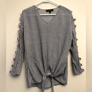 Fred David Front-Tie Blouse with Peak-a-boo Sleeves, Size M